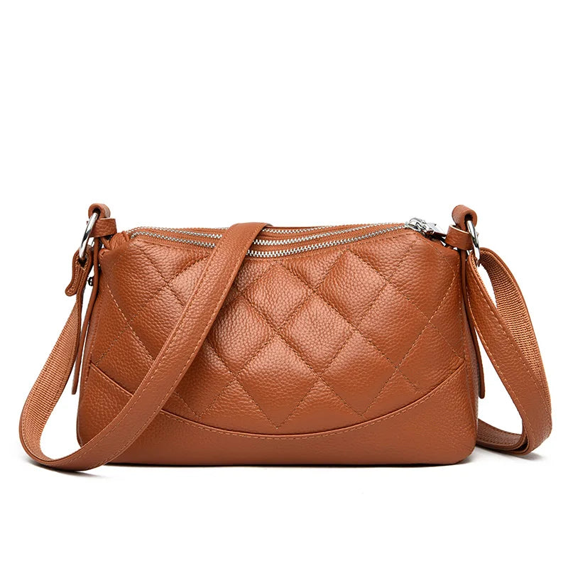 2024 New Women's Shoulder Bag 100% Genuine Leather Female Crossbody Bags Girl Tote Bolsas Three Layer Large Capacity Wallet Sac