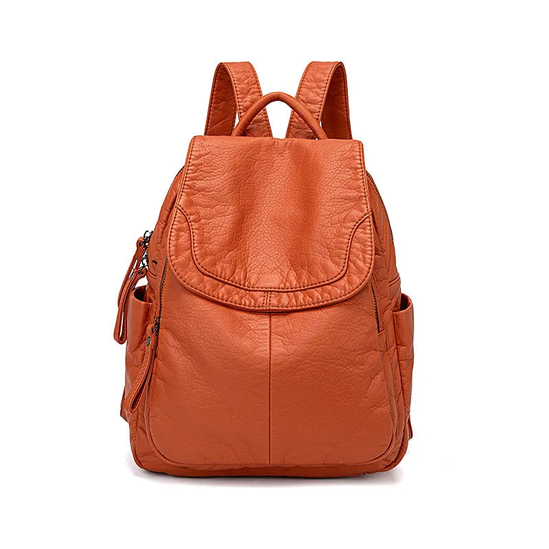 Motaora Women's Backpack White Washed Leather Backpack Female Small School Bags For Teenage Girls All-match Casual Travel Bag