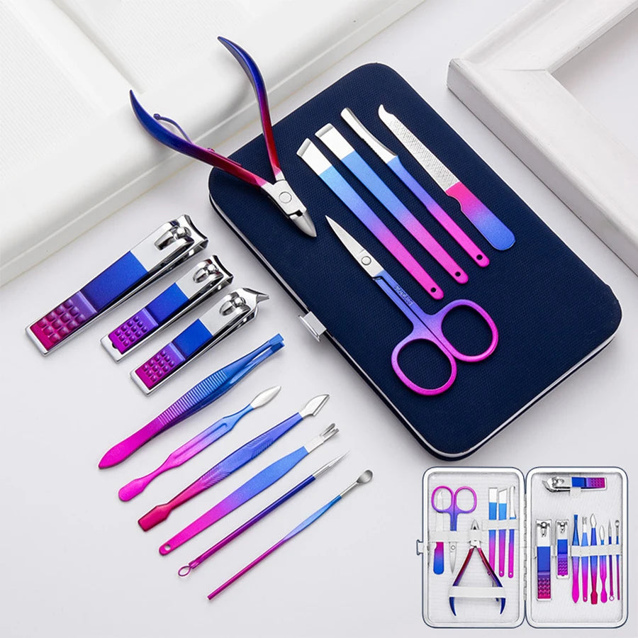 7/10/12/15Pcs Stainless Steel Manicure Kit Nail Clippers Set Manicure Professional Grooming Care Tool Leather Travel Case Luxury