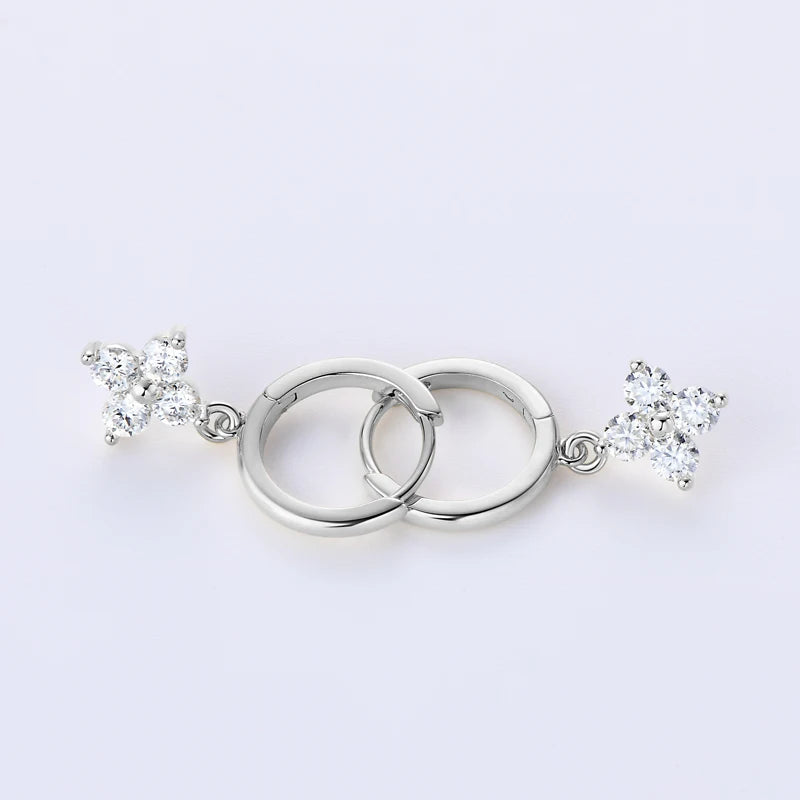 Lnngy Certifited 925 Sterling Silver Four Leaf Clover Earrings Jewelry Set For Women 3MM Moissanite Earring Pendant Necklace