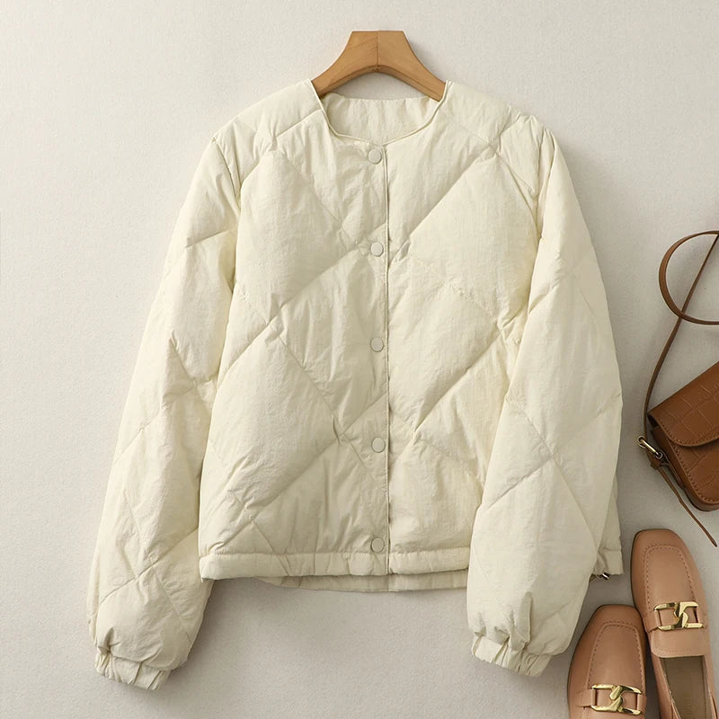 Slimming Lightweight down Cotton Jaet round Ne Warmth Sli Anti-Season Large Size Women's Faionable Commute Sle
