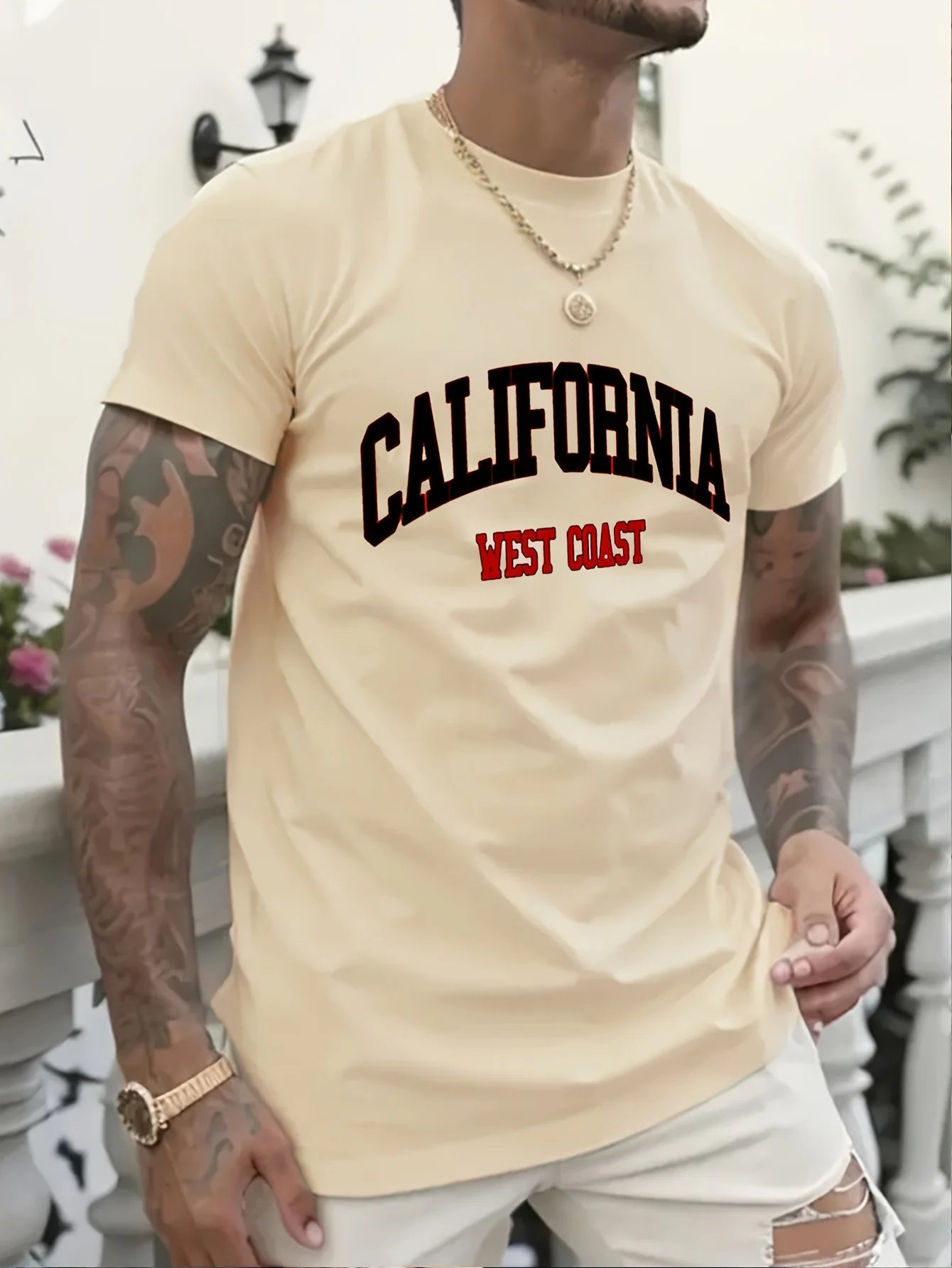 Summer Men's 100% Cotton Casual Sports Loose Large California West Coast Printed Comfortable Round Neck Short Sleeve T-shirt Top