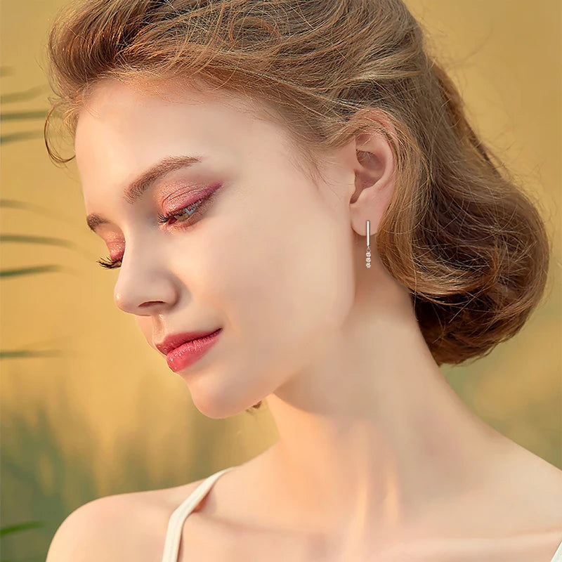 Lnngy Pendientes Plata 925 Sterling Silver Stud Earring for Women Mini 2mm Moissanite Earrings Fashion Tassel Jewelry Gift