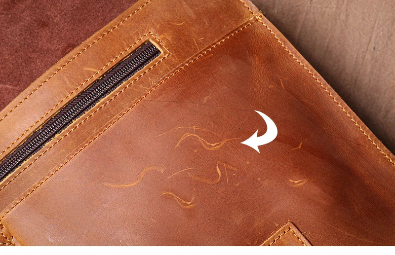 LUOKIR Vintage Crazy Horse Briefcase Travel Genuine Leather Handbag Luxury Men's Messenger Computer Shoulder Bag 14 Inch Laptop