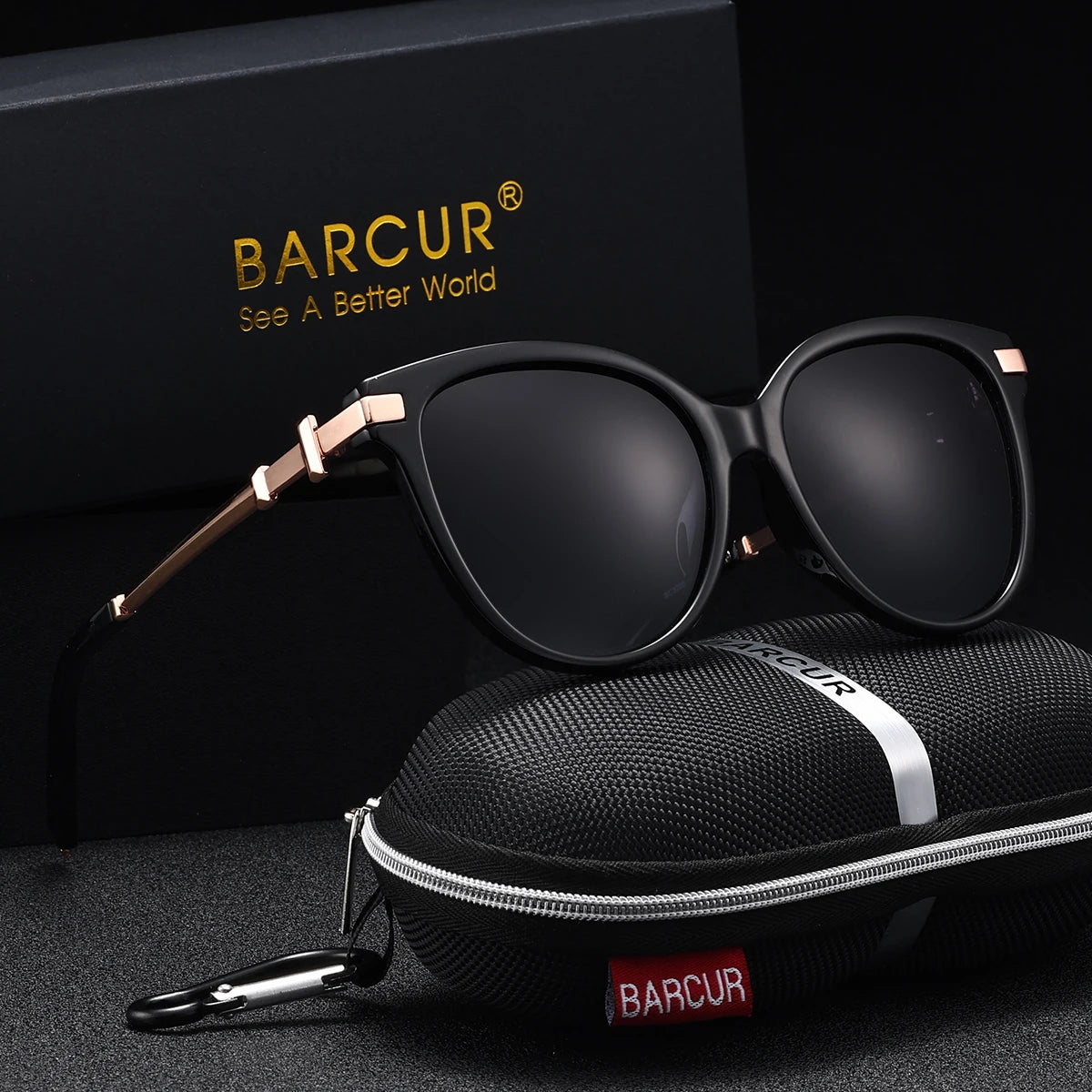BARCUR Fashion Casual Women Sunglasses Retro Leopard Color Blocked PC Cat Eye Frame Alloy Mirror Legs UV400 Polarized Sunglasses