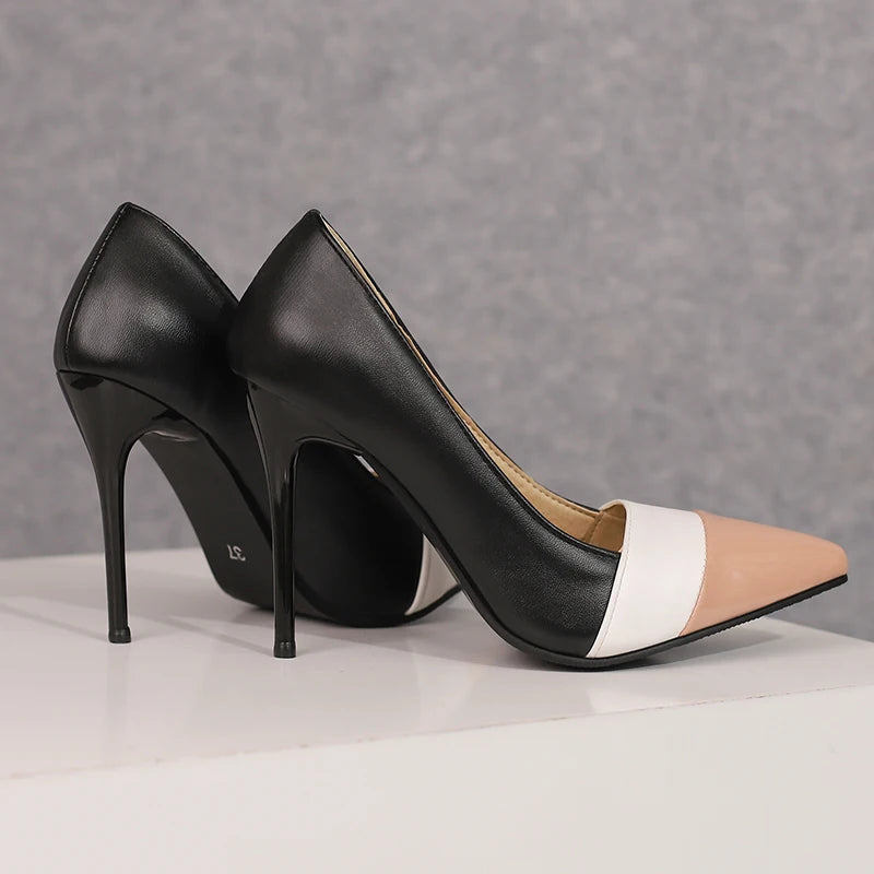 Women’s Mixed Colour Stiletto Pumps – Thin High Heels Pointed Toe Office Shoes