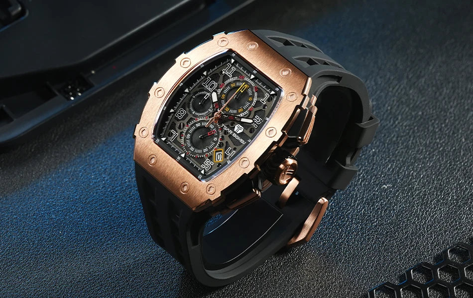 TSAR BOMBA New TB8204 Watch for Men Japan Quartz Chronograph 50M Waterproof Wristwatch Fashion Sport Clock Male Luxury Mens Gift