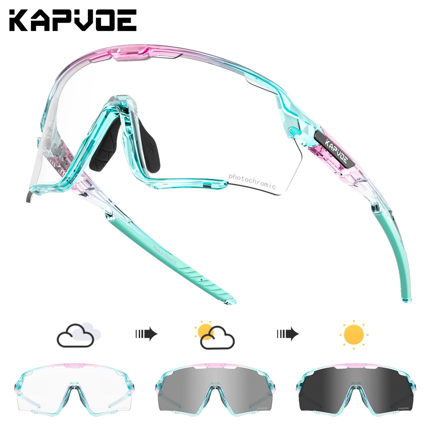 Kapvoe new Outdoor Photochromic Sunglasses Bicycle Cycling Glasses MTB Road Bike Eyewear Women Man Sports Hiking UV400 Goggles