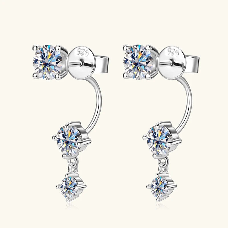 Lnngy 2.0 CTTW Moissanite Stud Earring 925 Sterling Silver Earrings For Women Front Back Double Sided 2 in 1 Pierced Ear Jewelry