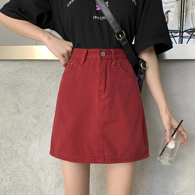 Spring New Women's Denim Skirt A-Line Flared Skirts Butt Covering Body Slimming f-length for plus Size MM