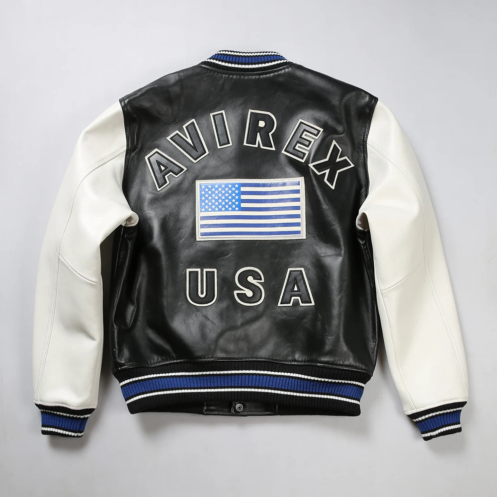 USA Size Varsity Jackets 100% European Lambskin Fashion Casual Baseball Jersey Chenille Embroidered Patch Genuine Leather coat
