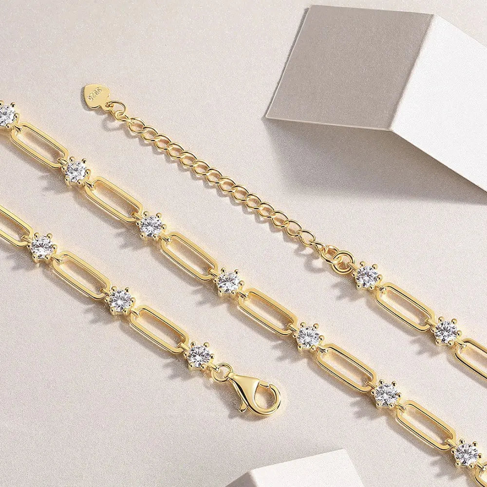 KNOBSPIN D VVS1 Moissanite Tennis Necklace s925 Sterling Silver Plated 18k Yellow Gold GRA Certified 18inch Necklaces for Women