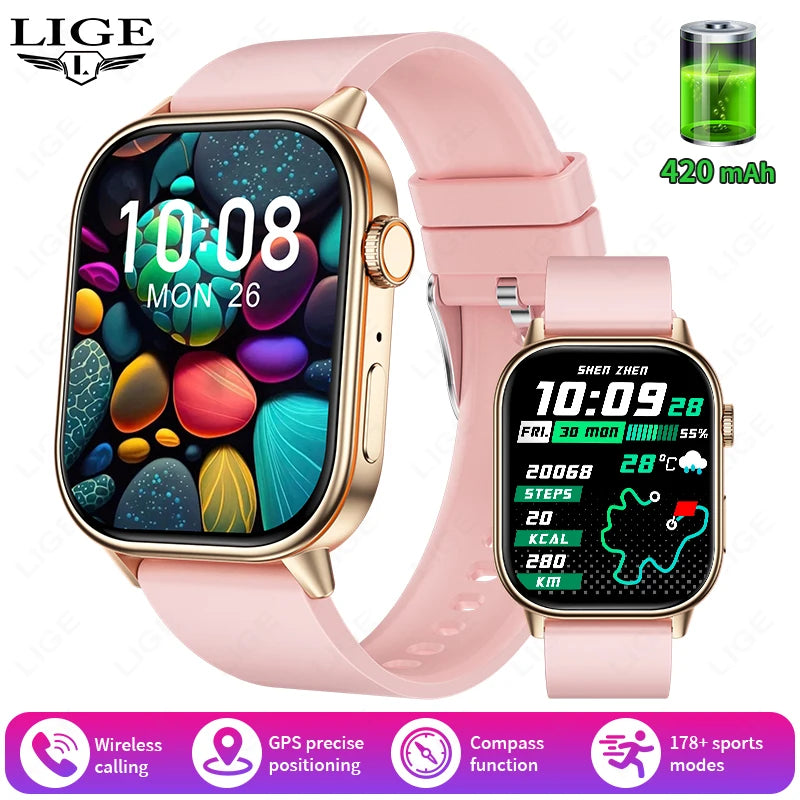LIGE NEW GPS Smart Watch Men Compass Sports Fitness Bluetooth Call IP68 Waterproof Men Women Smartwatch For Xiaomi HUAWEI iPhone