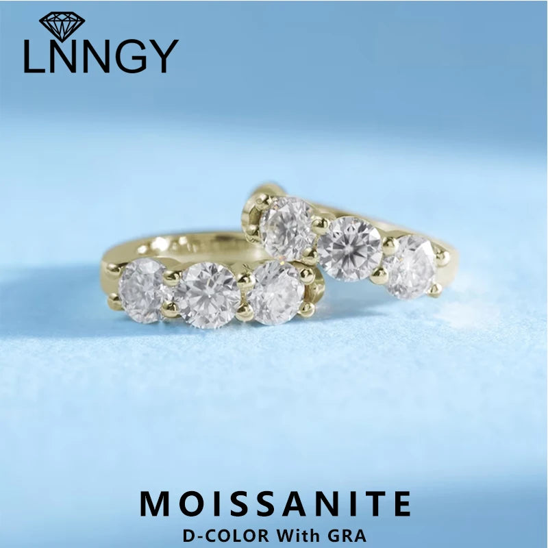 Lnngy Huggies Earrings Sterling Silver 925 Certificated Three Stone 4mm Moissanite Earring For Women Ladies Wedding Jewelry Gift