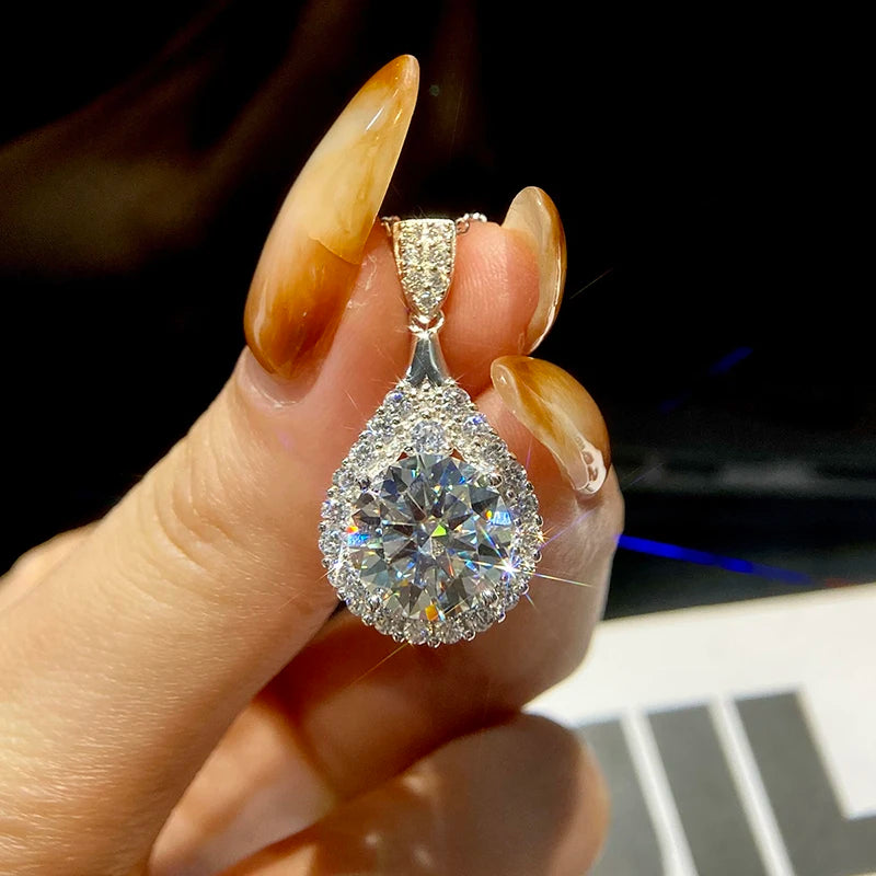 GRA Luxury 5CT D Color Moissanite Diamond Water Drop Necklace for Woman 925 Sterling Silver Chain with Certificate Fine Jewelry