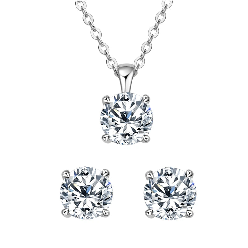 18k Gold Plated 3.0CTW D Color Moissanite Diamond Jewely Set for Woman Sliver 925 Chain Pendant Necklace Stud Earrings Set Gift