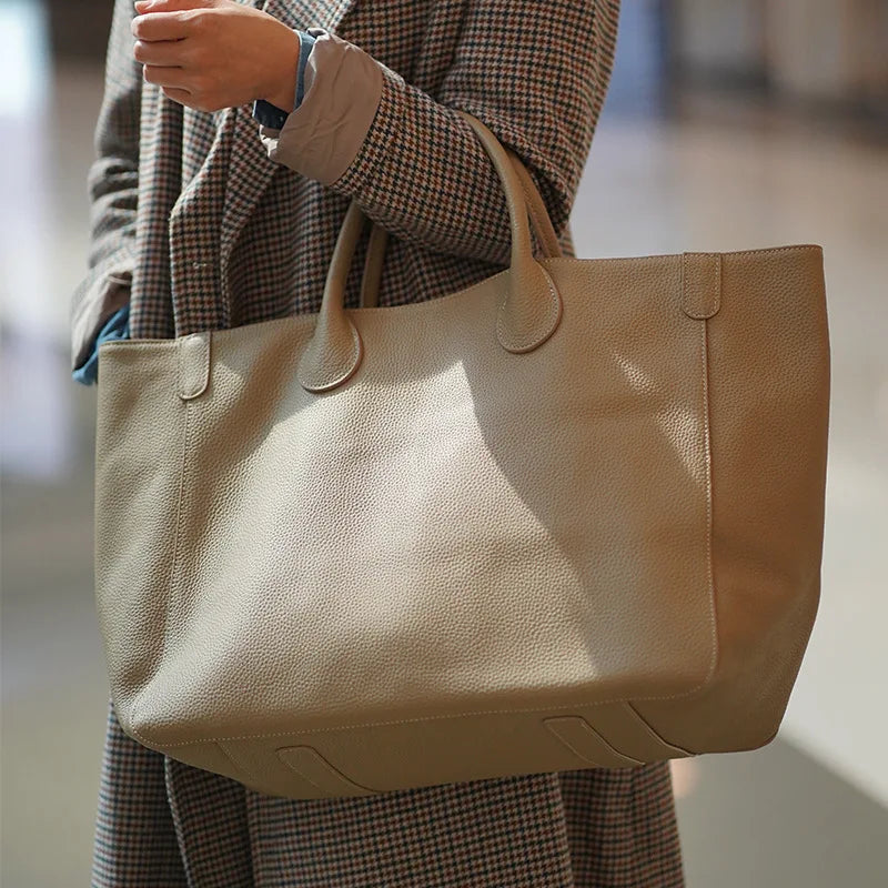 Casual Huge Black Brown Yellow Red Khaki Blue Top Grain Genuine Leather A4 Women Handbag Female Tote Shoulder Shopping Bag M9940