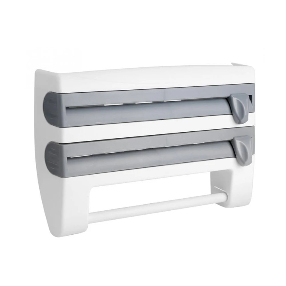 ABS Material Wall Mounted Kitchen Cling Film Dispenser with Cutter, Cling Film Aluminum Foil Roll Holder Paper Towel Holder Grey