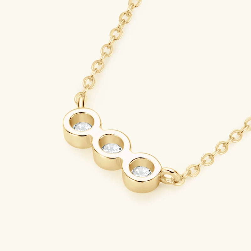 IOGOU 3mm Moissanite Jewelry Sets Real 925 Silver for Women 3 Stones Pendant Necklace Stud Earrings Set Valentine's Day Gifts