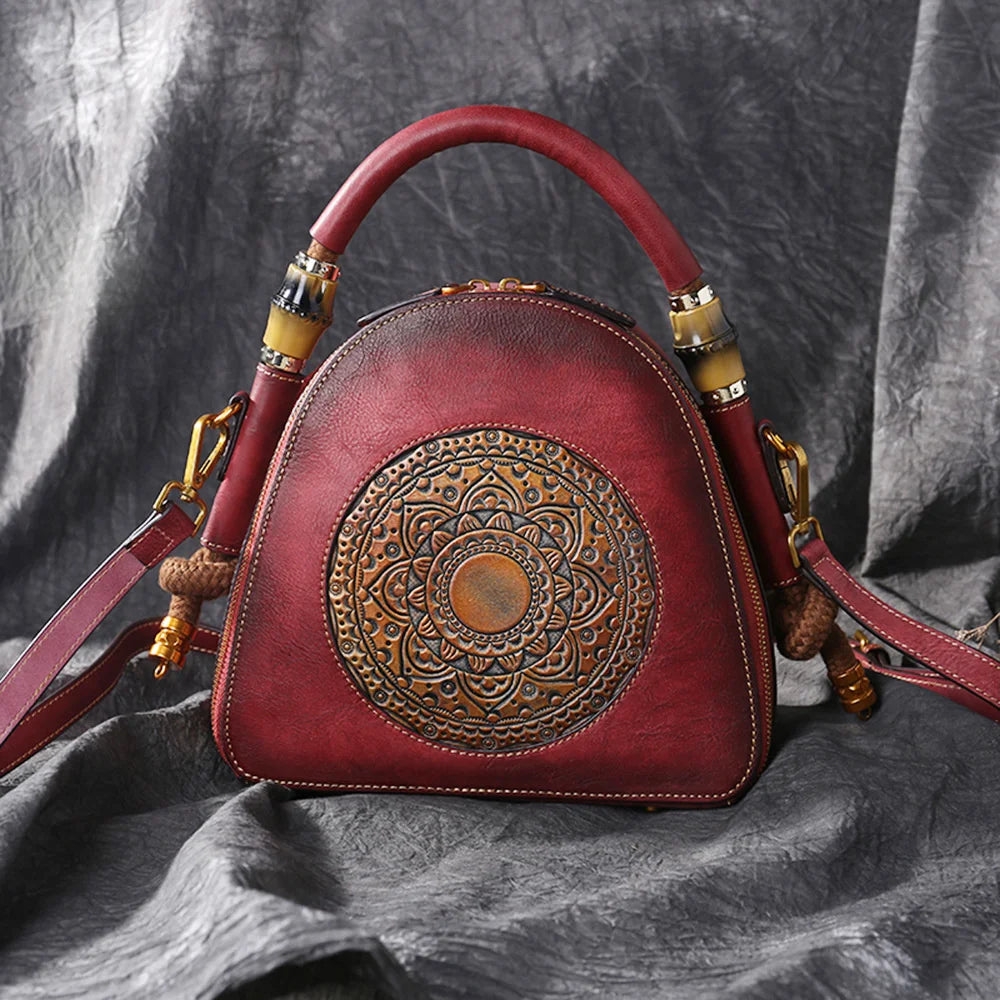 MOTAORA Luxury Handmade Embossed Women Crossbody Bag 2025 New Retro Genuine Leather Shell Bag Ladies Chinese Style Shoulder Bags
