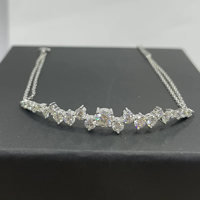 Lnngy Moissanite Bracelet With Certificate 925 Sterling Silver Adjustable Double Chain Bracelets for Women Wedding Jewelry Gift
