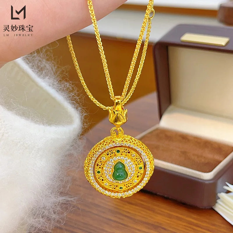 Women's 24K Gold Rotatable Hollow Pendant, AU999 | Distressed hollow-texture, rustic elegance for everyday grace.