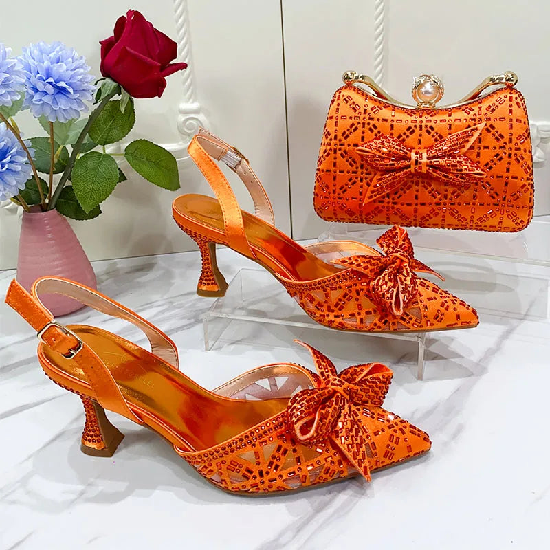Pointed Toe Pumps & Bag Set – Italian Design, Full Diamond Bling, High Heel Party Shoes