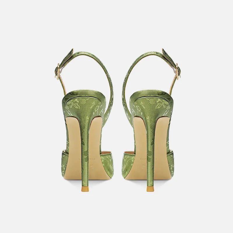 New Green Lady Sandals Fashion Thin Heel Slingback Woman Pumps Sexy Female Dress Party High Heels Shoes