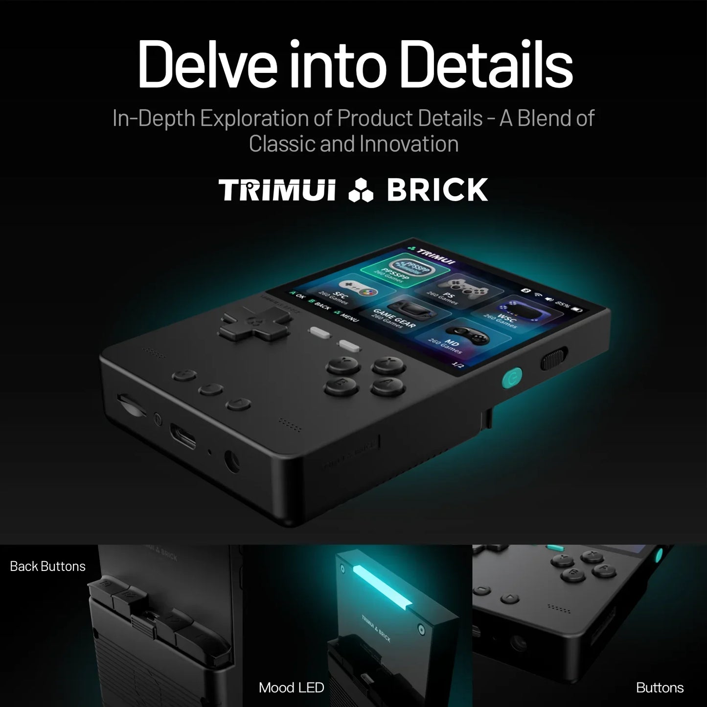 EAEY for TRIMUI BRICK Handheld Game Console 3.2'' IPS Screen A133P Linux System Trimui UI Metal Back Panel Key LED Lighting