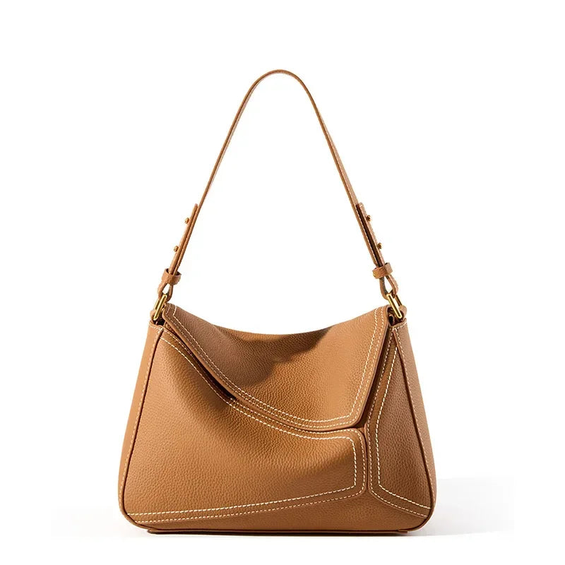 Women Genuine Leather Pillow Shoulder Bag – Geometric Design – Coffee, Khaki, Brown