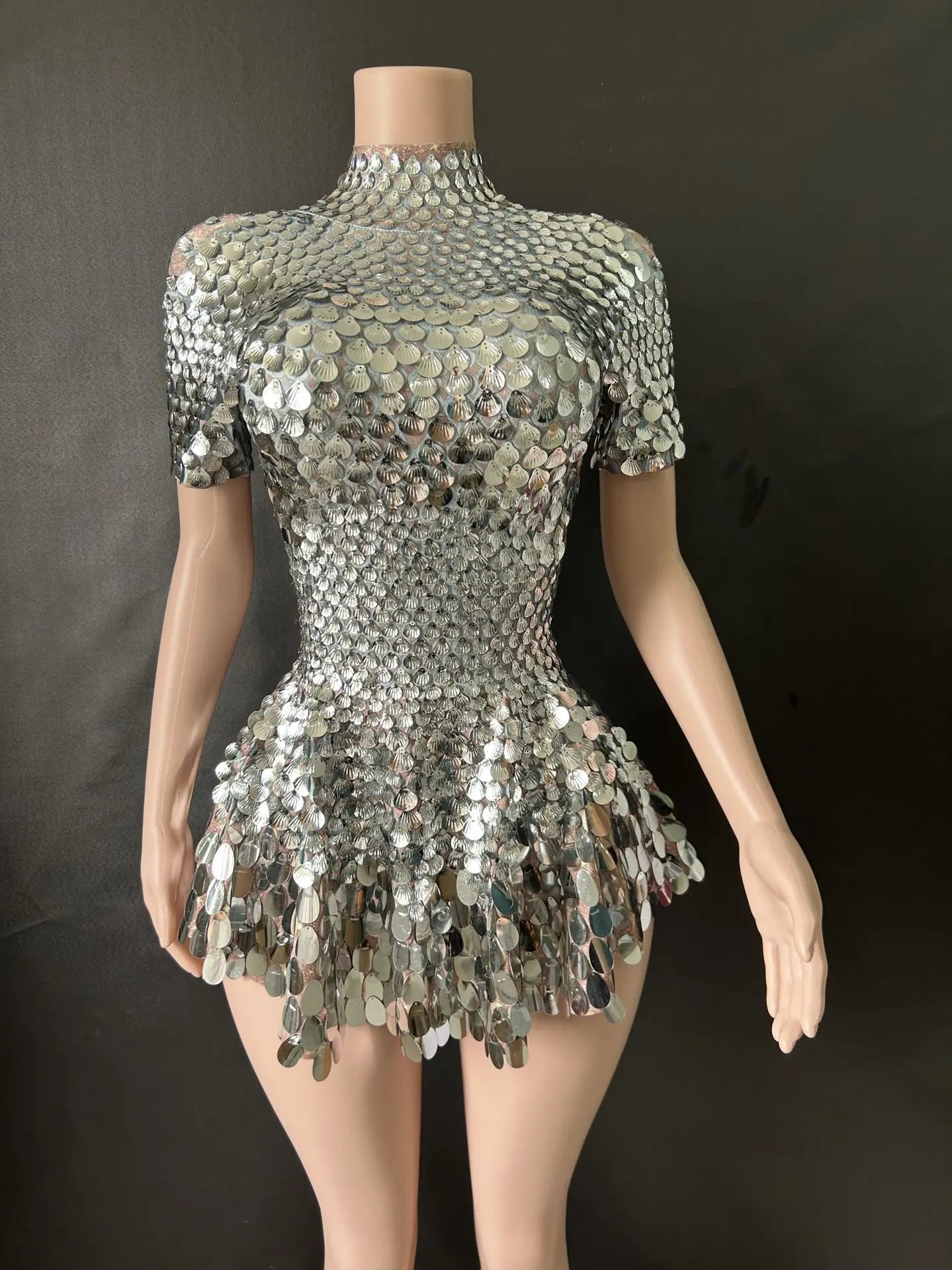 Sexy Black Shell Sequins Mini Dress – Stage, Club & Birthday Performance Wear