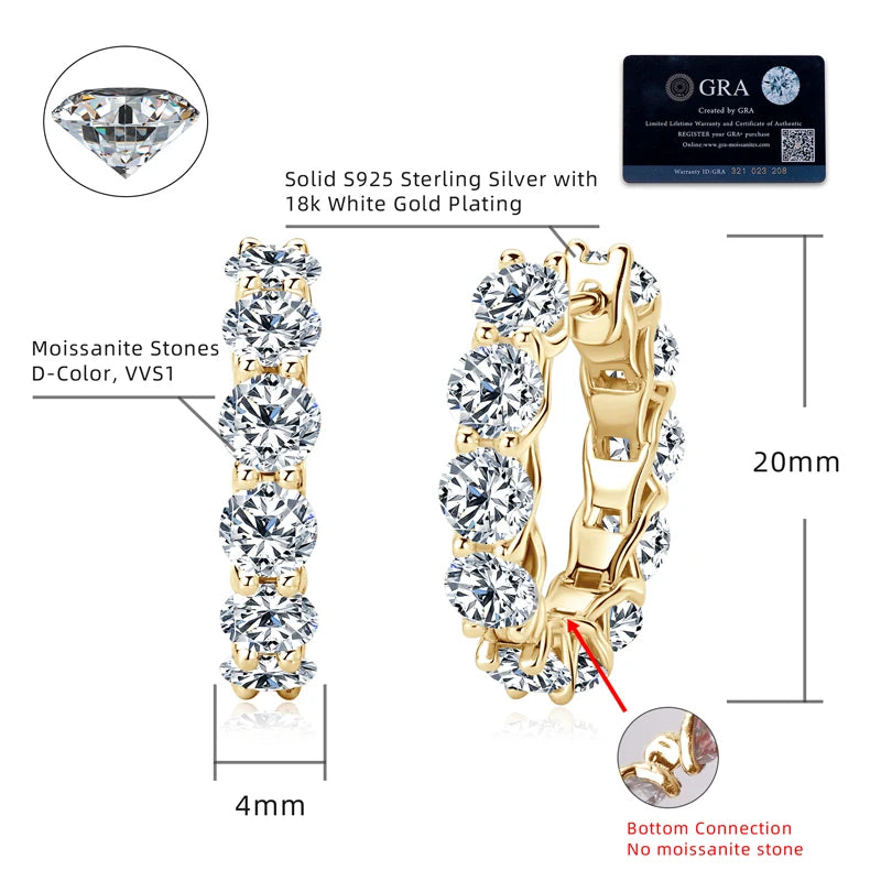 Lnngy Round Cut 4mm 0.3ct Moissanite Earring 925 Sterling Silver Hoop Earrings For Women zilveren oorbellen 925 zilver Jewelry