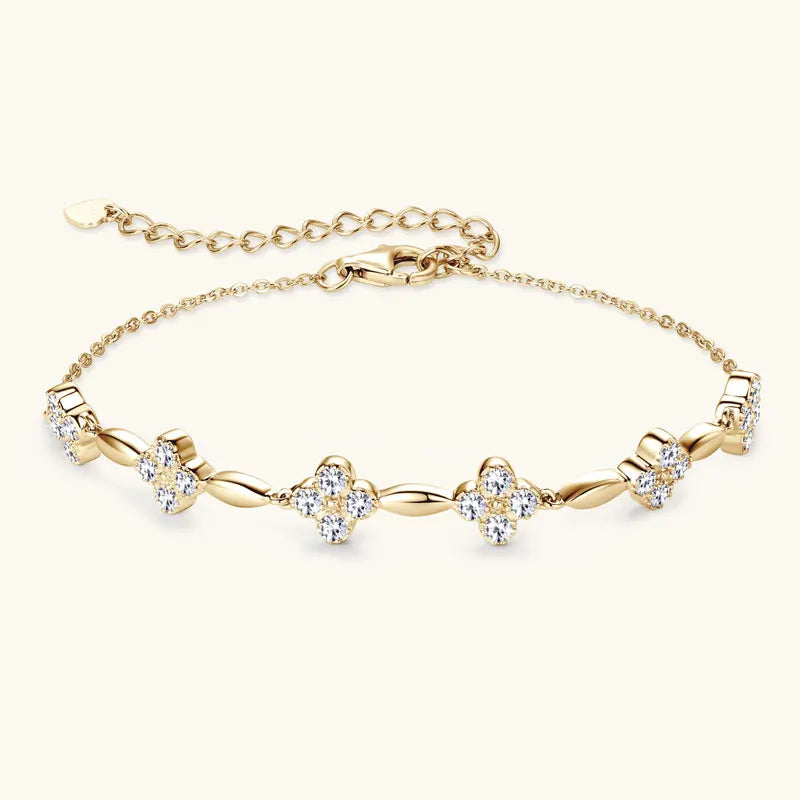 RAPRGOLD GRA Certified Moissanite Four Clover Flower Bracelets for Women 925 Sterling Silver Bracelet Chain Wedding Jewelry Gift