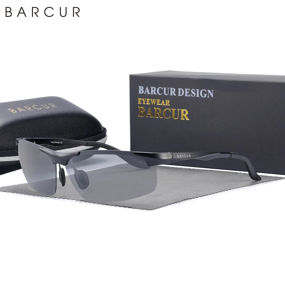 BARCUR Aluminium Magnesium Sunglasses for Men Polarized UVA&B Protection Photochromic Ultralight Sun Glasses Sports Eyewear