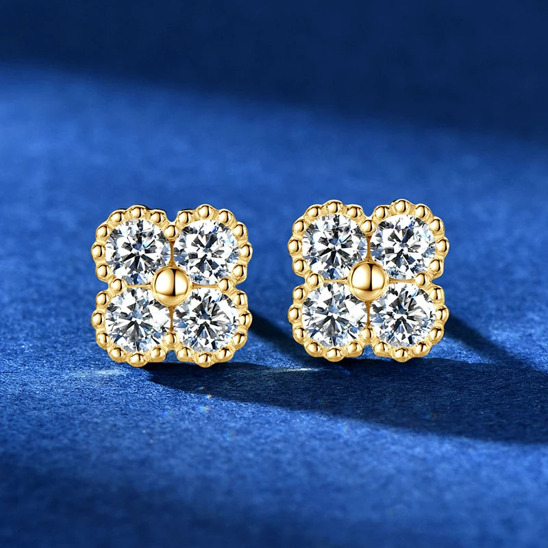 18k Gold Plated 925 Silver 3mm Moissanite Necklace Earrings Bracelet Sets 3 In 1 Clover Flower Charm Jewelry Set for Women Gift