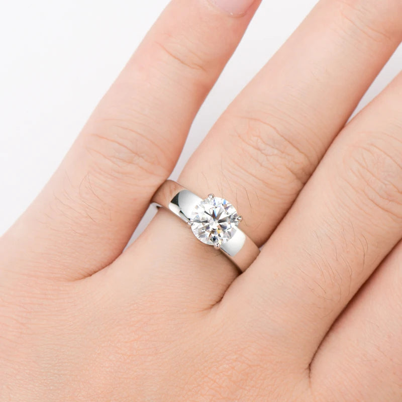 Lnngy 8mm Moissanite Solitaire Ring Certified 925 Sterling Silver Wide Chunky Rings For Women Girls Wedding Party Jewelry Gift