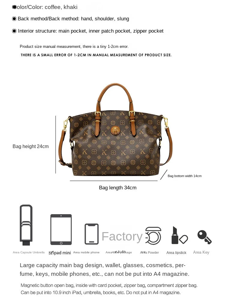 Women’s Light Luxury Retro Handbag – Large Capacity Shoulder & Crossbody Tote – 2025 High-End Fashion
