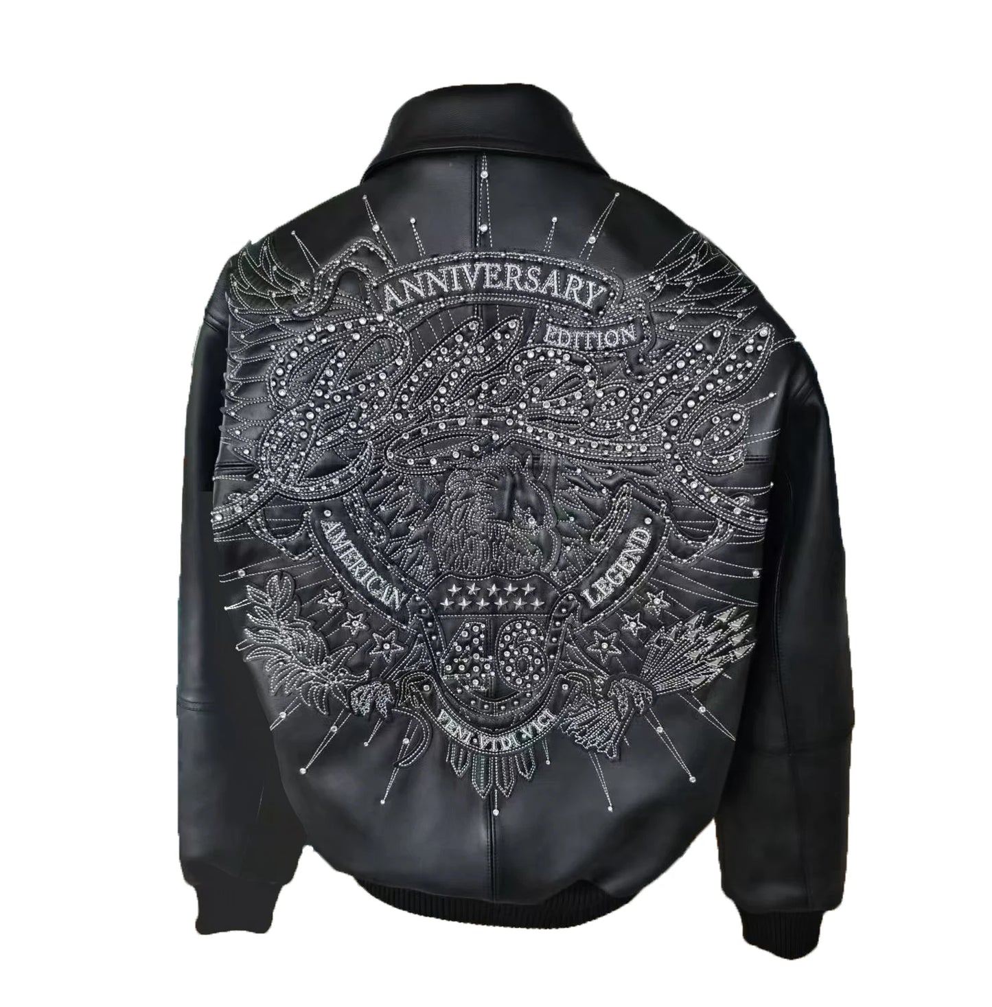 US size men's Hip Hop Sheep skin Varsity Jacket Embroidered Diamond Classic Casual Sport genuine leather Coat tops