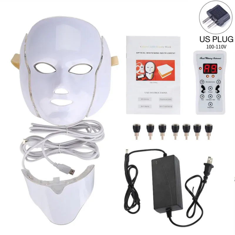 Led Face Neck Mask Light Therapy 7 Colors Photon Blue Red Light Maintenance Beauty Skin Rejuvenation Home Facial Skin Care Mask