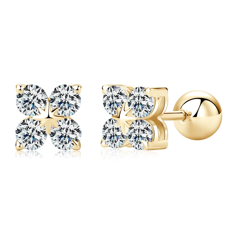 Lnngy Certified Four Leaf Clover 3mm Moissanite Earrings For Women 925 Sterling Silver Stud Earrings Moissanites Jewelry Gift