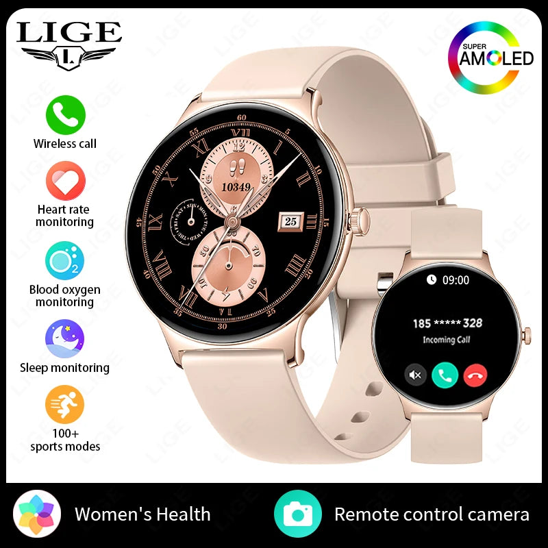 LIGE New 1.43" Bluetooth Call Smartwatch Women Men 466*466 AMOLED Full touch Screen Women Smartwatches Ladies For Android ios