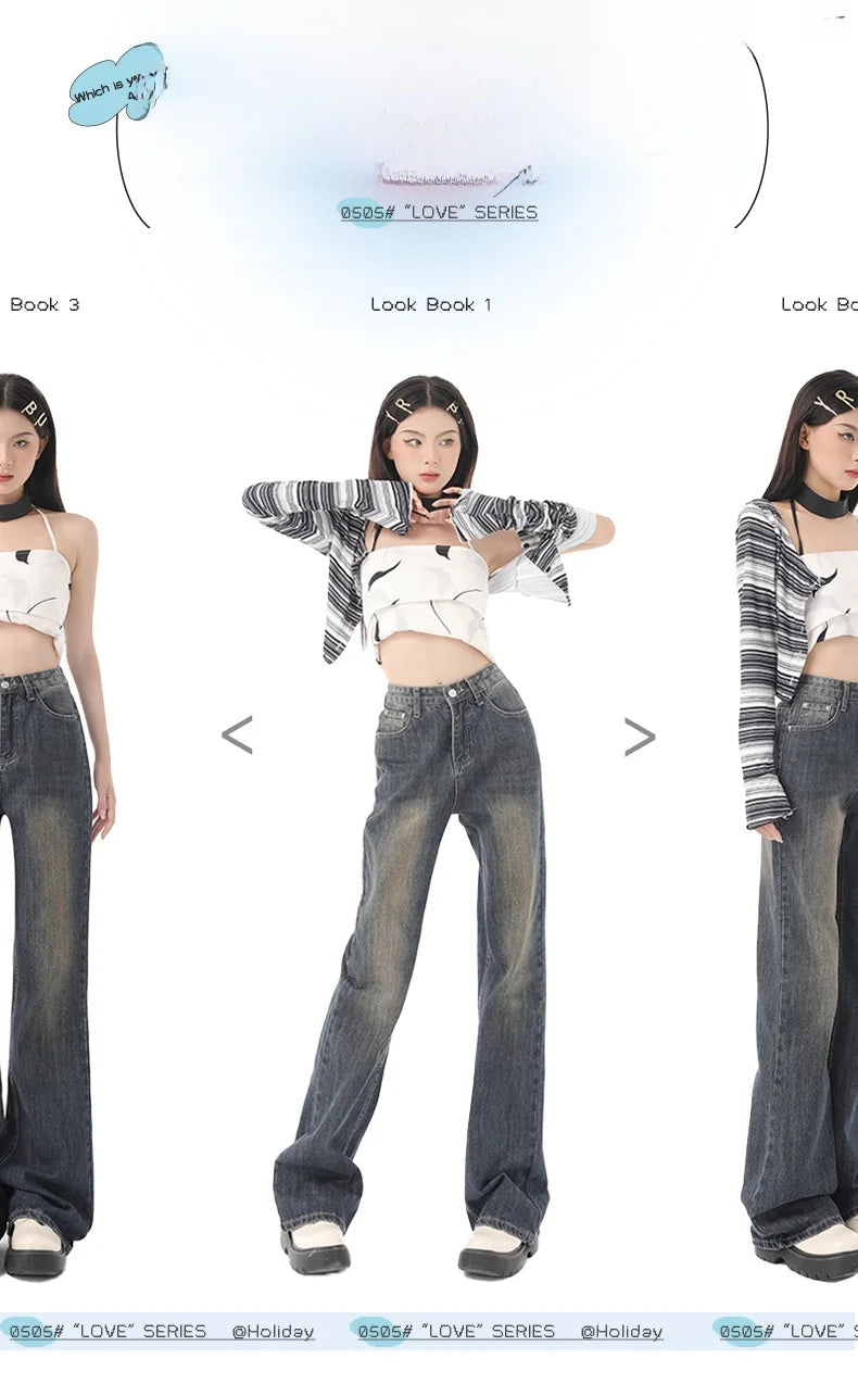 Retro Flared Jeans Women's High Waist Wide Leg Pants Slimming Hoof Pants Casual Spring Summer Denim Trousers