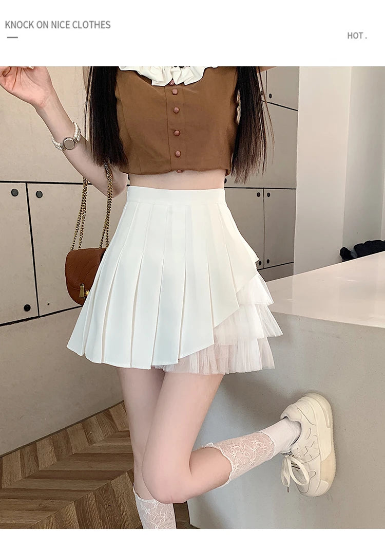 Slimming A-Line Skirt for ort Women High Waist Pleated Commuter Sle Net Gauze f Body Skirts Fem Faion