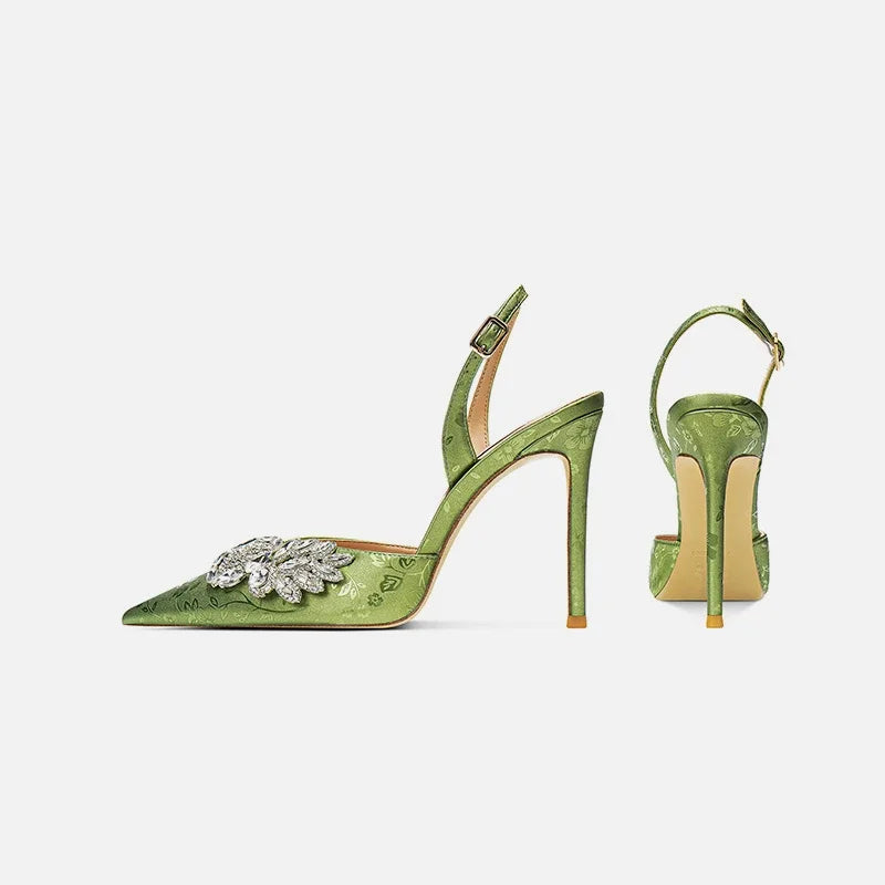 New Green Lady Sandals Fashion Thin Heel Slingback Woman Pumps Sexy Female Dress Party High Heels Shoes