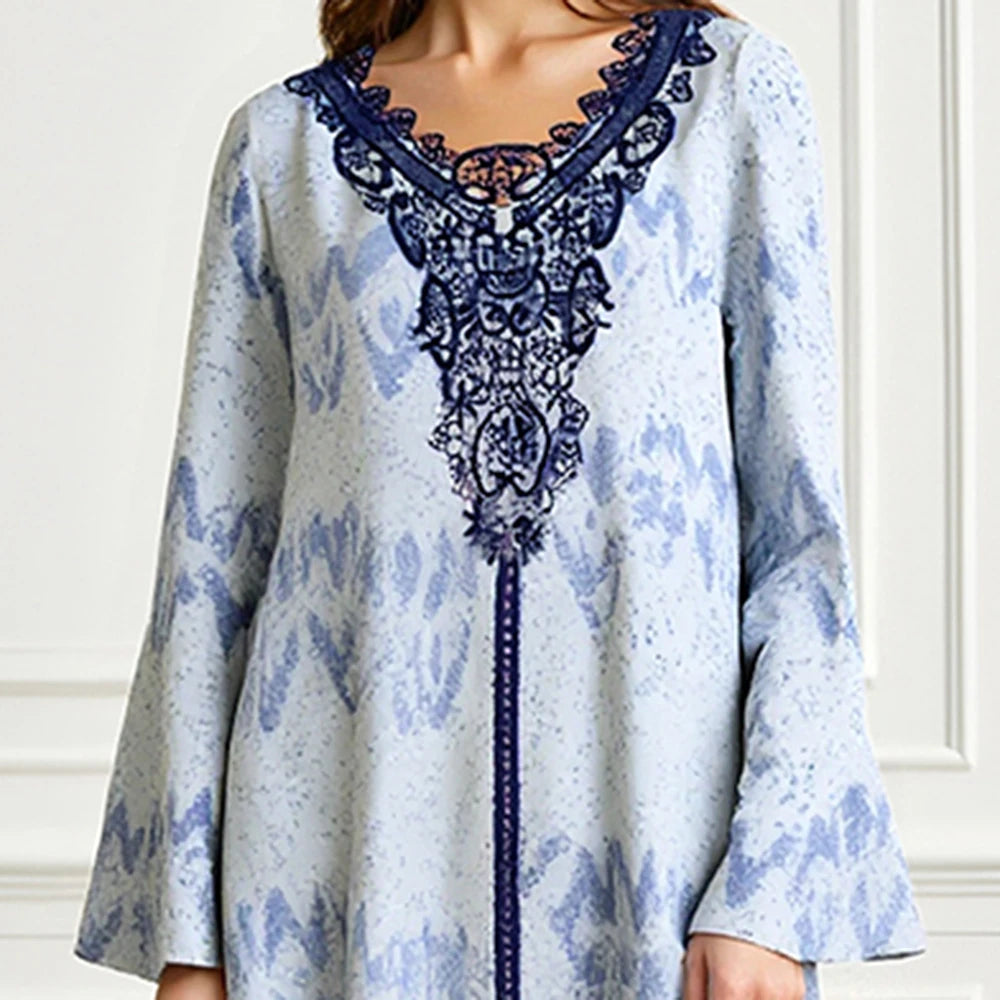 Rafiah Women's Dresses Summer Elegant Decent 2025 Print Long Sleeve V-Neck Midi A Line Casual Long Dress