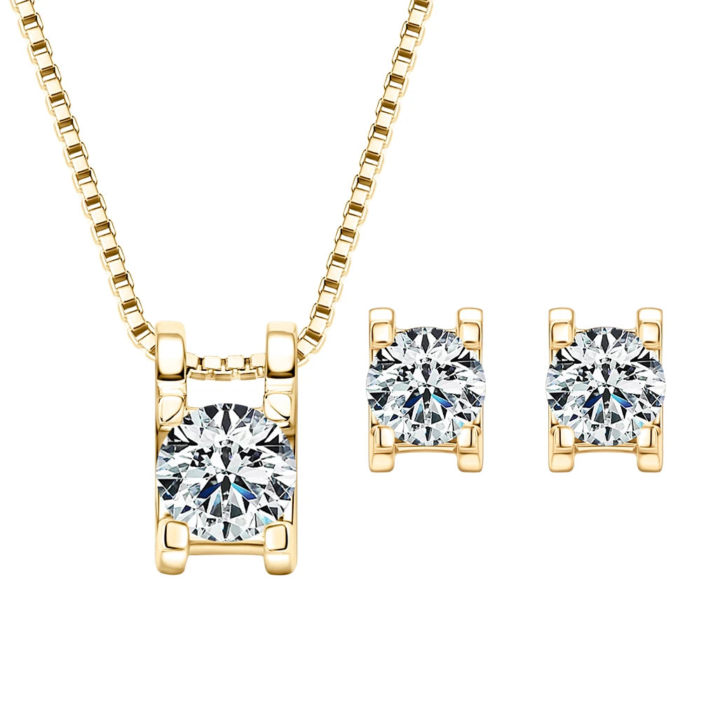Lnngy 0.5ct-1ct Moissanite Pendant Necklace Earring For Women 925 Sterling Silver Stud Earrings Collares Mujer Bling Jewelry Set