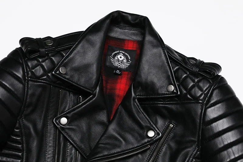 New Sheepskin Genuine Leather Moto Jacket – Slim Oblique Zipper Short Coat for Men
