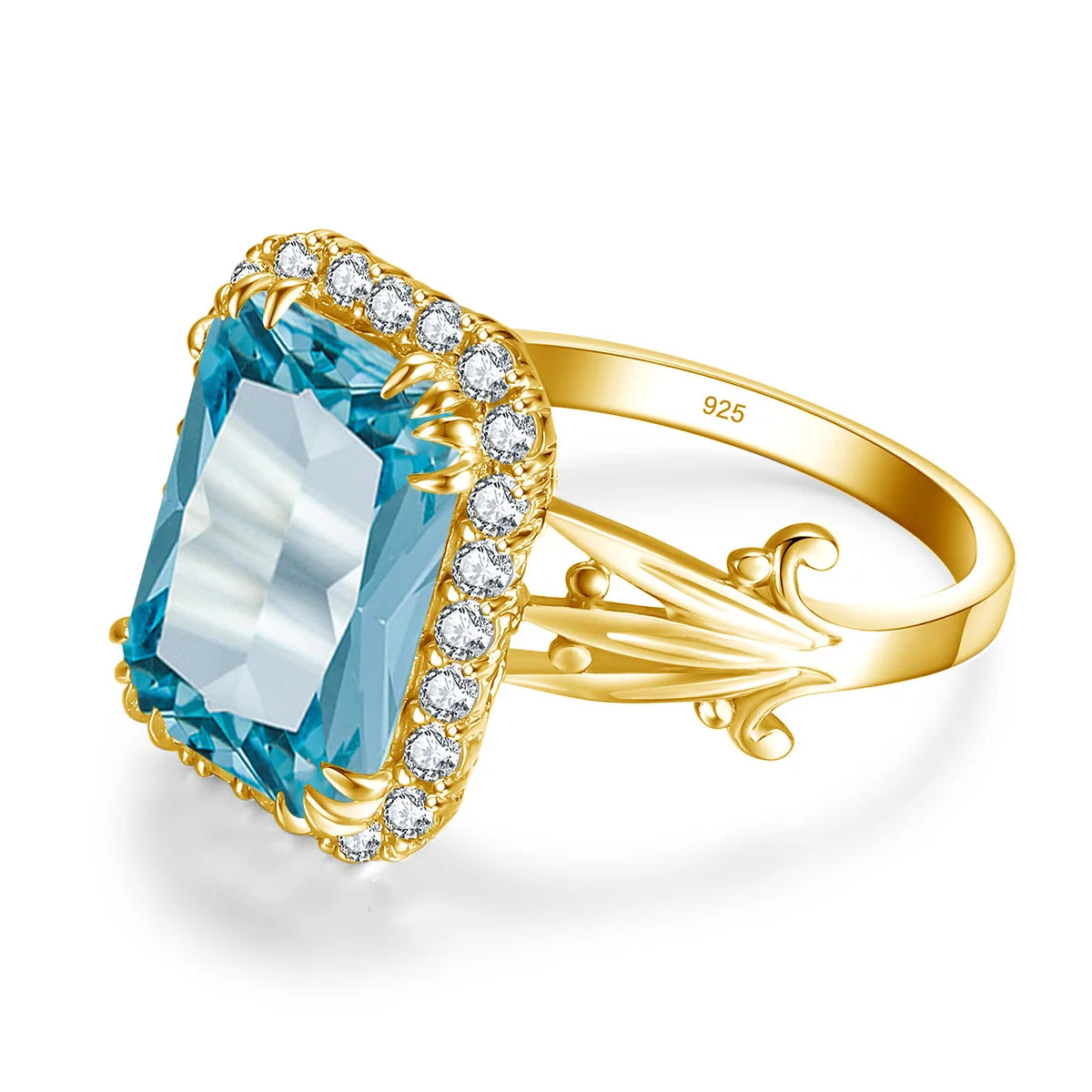 Szjinao High Quality Woman Ring 925 Sterling Silver Aquamarine Rings Gold Plated Luxury Elegant Banquet Party Fine Jewelry