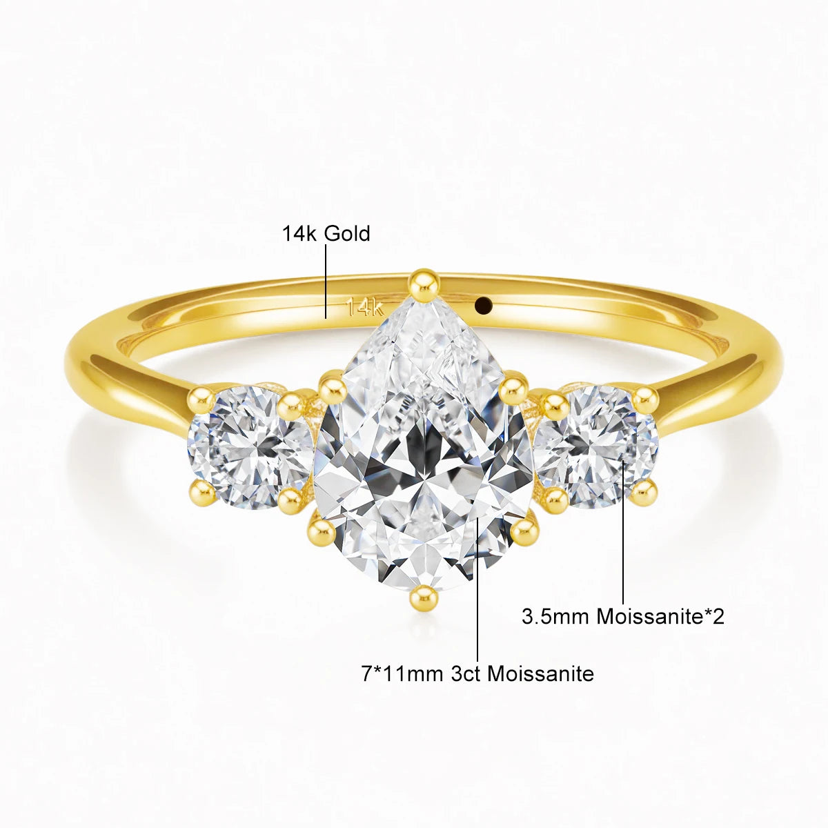 14k Gold Full Moissanite Diamond Ring for Women Teardrop Shape D VVS1 Bright Cut Genuine Au585 for Wedding Engagement Party Gift