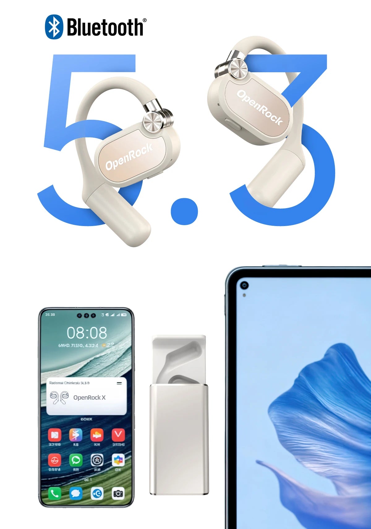 Oneodio OpenRock X Open Ear Headphones Bluetooth 5.3 Wireless Earphones OWS Air Conduction Sports Earbuds With 4 ENC Mic APP 48h